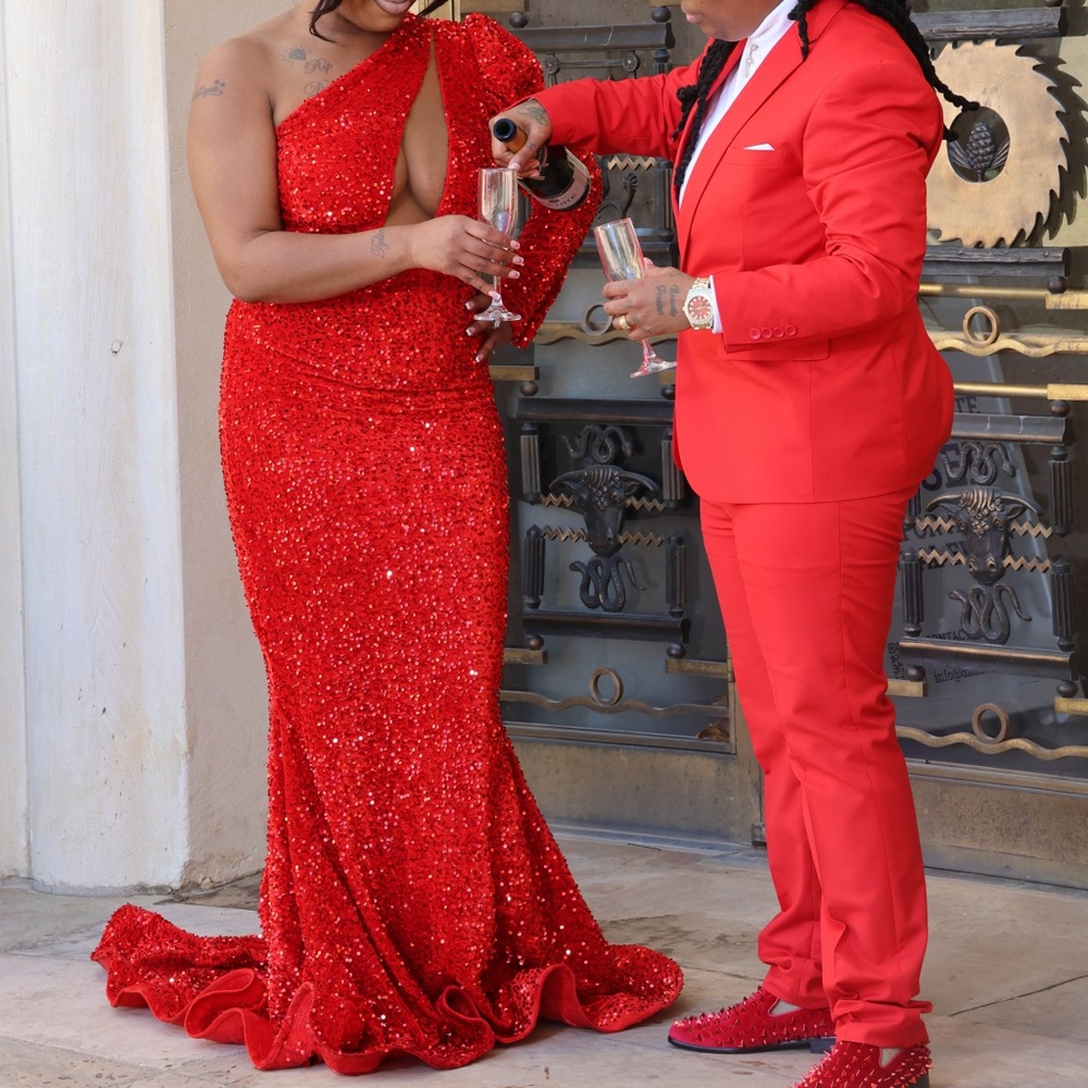 One Shoulder Red Sequin Dress